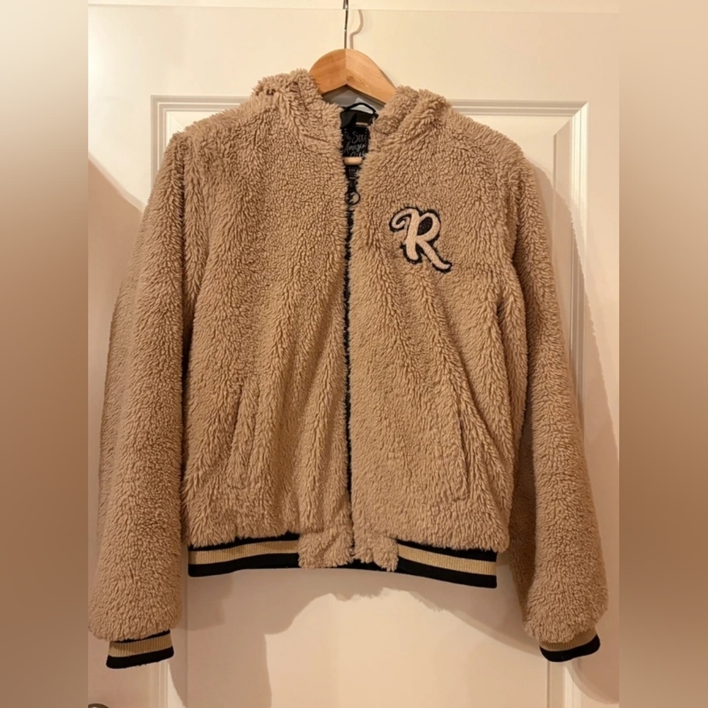 Kids Cozy Tan Fleece Jacket with Embroidered Logo